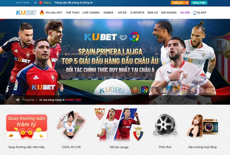 Giao diện trang chủ Kubet