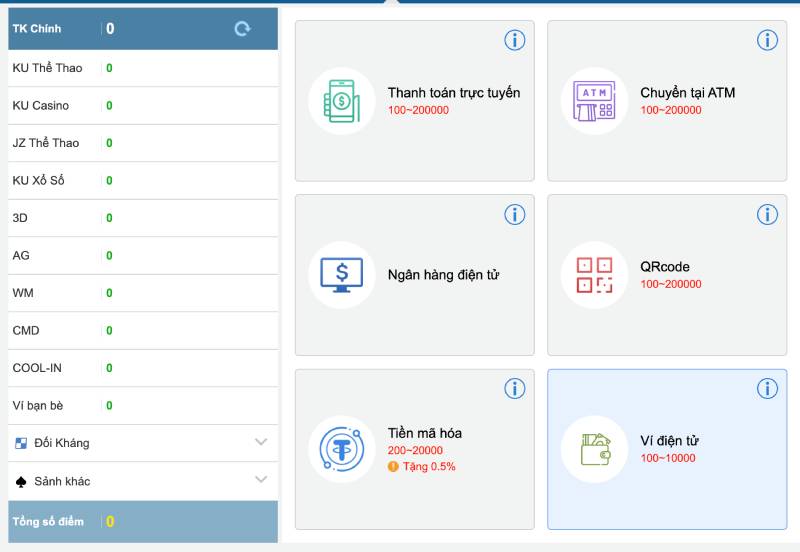 Lựa chọn 1 trong 6 phương thức nạp tiền phù hợp